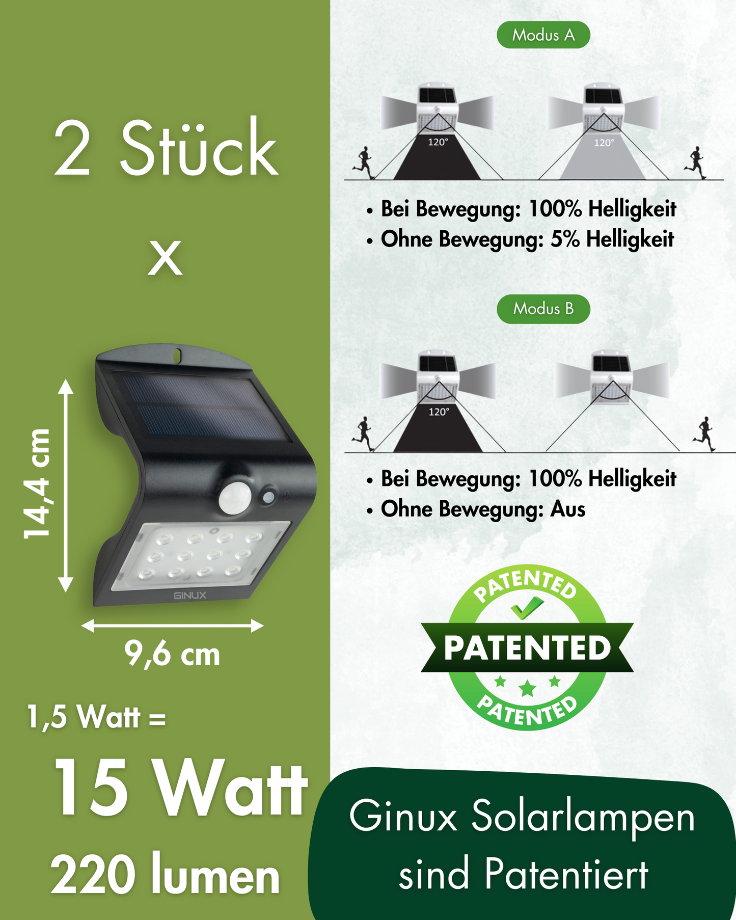 GINUX® 2x Schmetterling 15W Solarlampen für außen mit Bewegungsmelder (Schwarz)