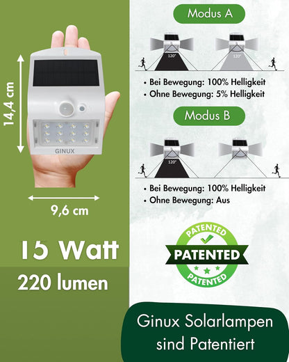 GINUX®  Schmetterling 15W Solarlampen für außen mit Bewegungsmelder (Weiss)