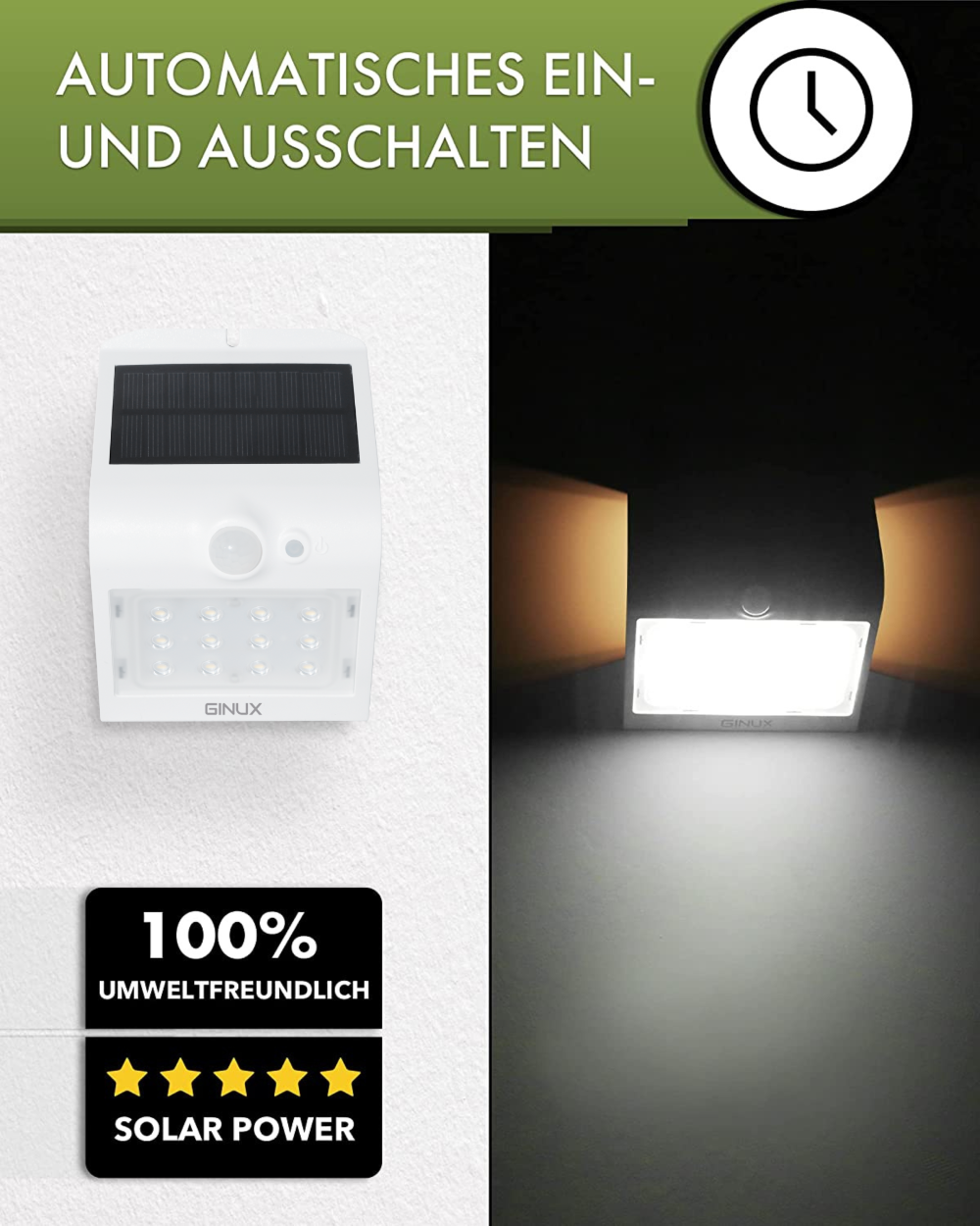 solar wandleuchte außen Tag und Nacht